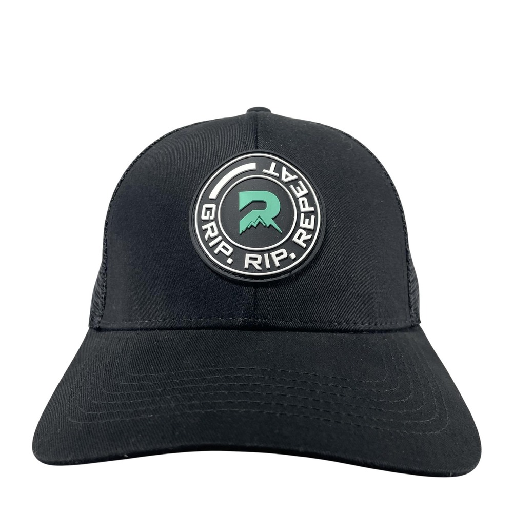 Grip Rip Repeat Hat Cap Snap Back One Size Mens Black Trucker Mesh Patch Skate